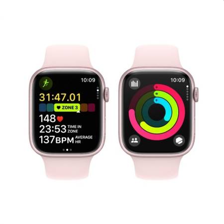 Apple Watch Series 9 GPS + Cellular 45mm Pink Aluminium Case with Light Pink Sport Band - S/M