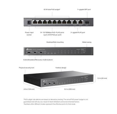 8-портов 10/100Mbps + 3-портов гигабитов настолен комутатор с 8-портов PoE+ TP-Link TL-SL1311P